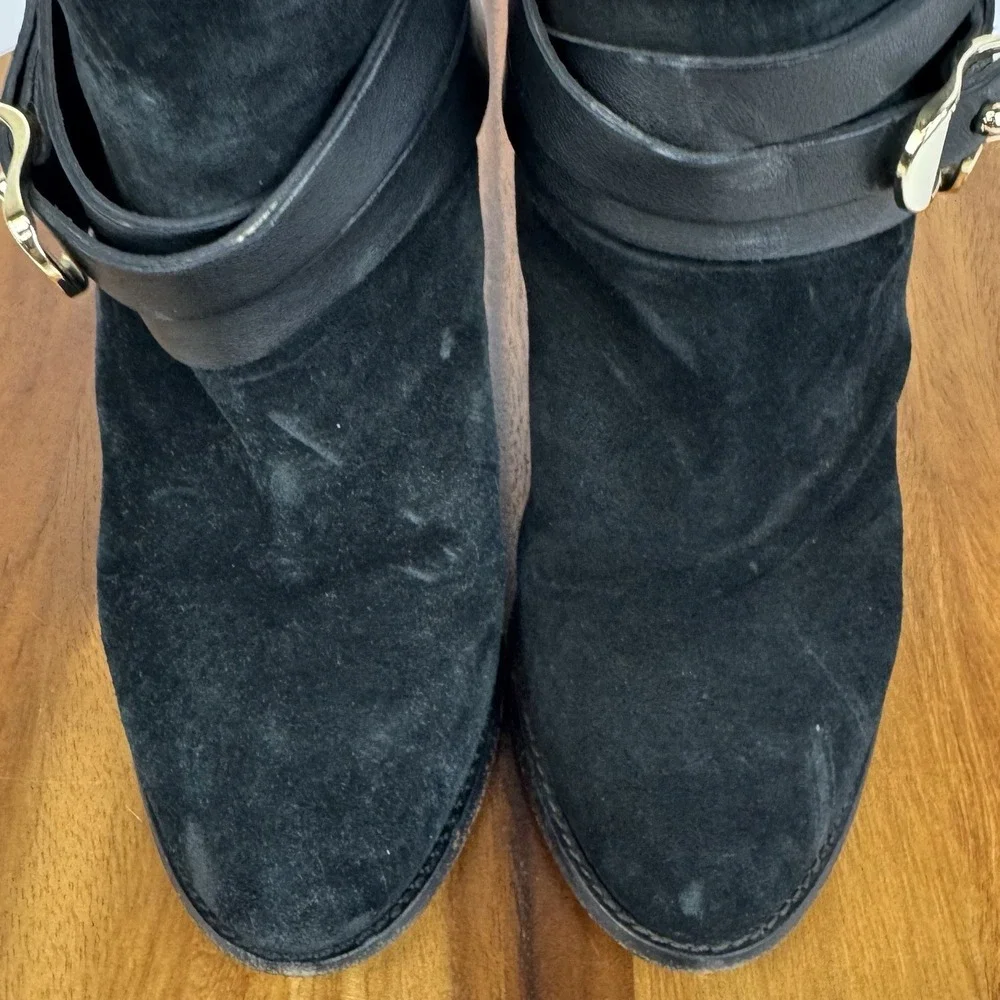 Womens Jimmy Choo Melba 80 Buckled Black Suede Block Heel Ankle Boots Size EU 38